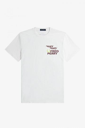 White Fred Perry Print Men's T Shirts | PH 1671OKIR